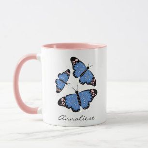 Chic Modern Blue Butterfly Design Personalised Mug