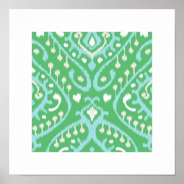 chic modern blue green ikat pattern tribal print (Front)