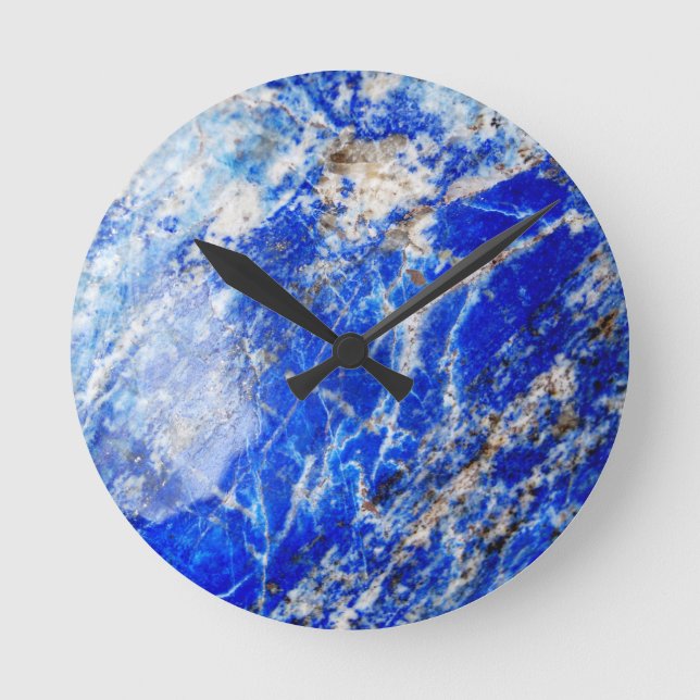 Chic Modern Blue Marble Stone Round Clock (Front)