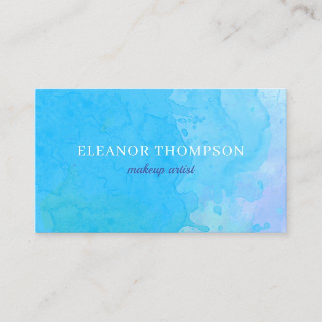 Chic Modern Blue Watercolor Business Card (Front)