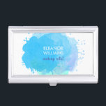 Chic Modern Blue Watercolor Business Card Holder<br><div class="desc">Chic elegant watercolor business card holder featuring a delicate blue watercolor blot on a crisp white background with your name and title placed in the centre in white and navy blue typography.  Designed by Thisisnotme©</div>