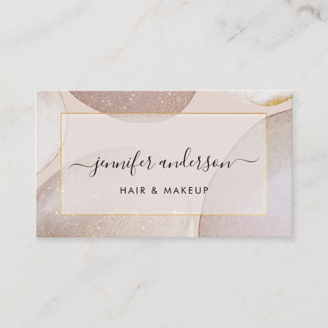 Chic Modern Blush Gold Glitter Business Card (Front)