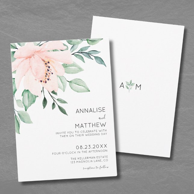 Chic Modern Blush Pink Watercolor Floral Wedding Invitation (Chic Modern Blush Pink Watercolor Floral Wedding Invitation)