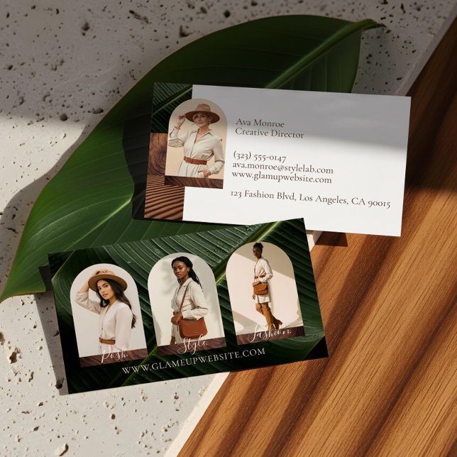 Chic Modern Boho Earthy Fashion Photo Arch Collage Business Card (Chic Modern Boho Earthy Fashion Photo Arch Collage Business Card)