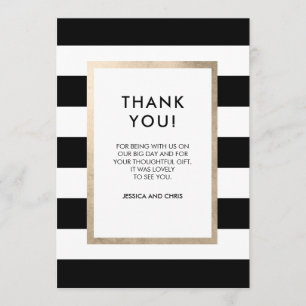 Chic Modern Bold Black White Stripe Rose Gold Foil Thank You Card