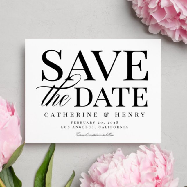 Chic Modern Bold Black White Wedding Save the Date Announcement Postcard (Creator Uploaded)