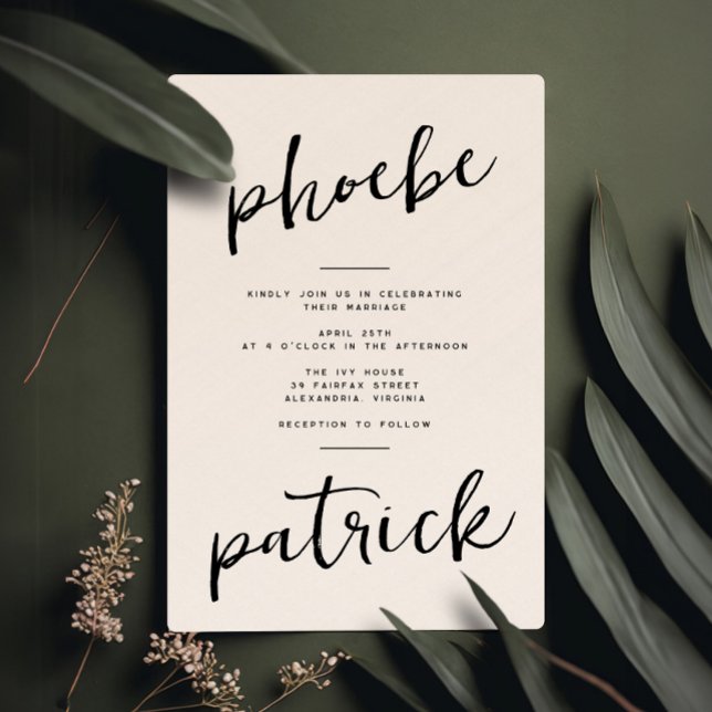 Chic Modern Bold Name Black White Wedding Invitation (Creator Uploaded)