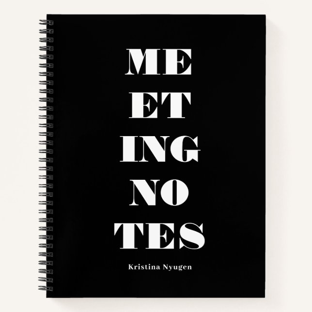 Chic Modern Bold Typography Black Meeting Notes Notebook (Front)