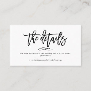 Chic+Modern Brush Script Wedding Details Business Card