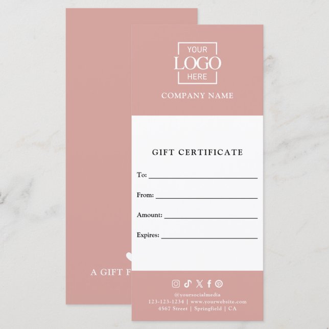Chic Modern Business Gift Certificate with Logo (Front/Back)