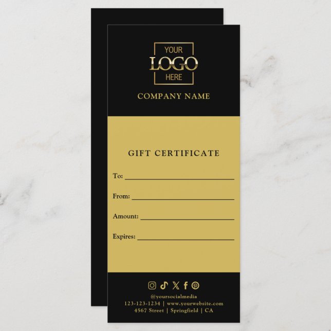 Chic Modern Business Gift Certificate with Logo (Front/Back)