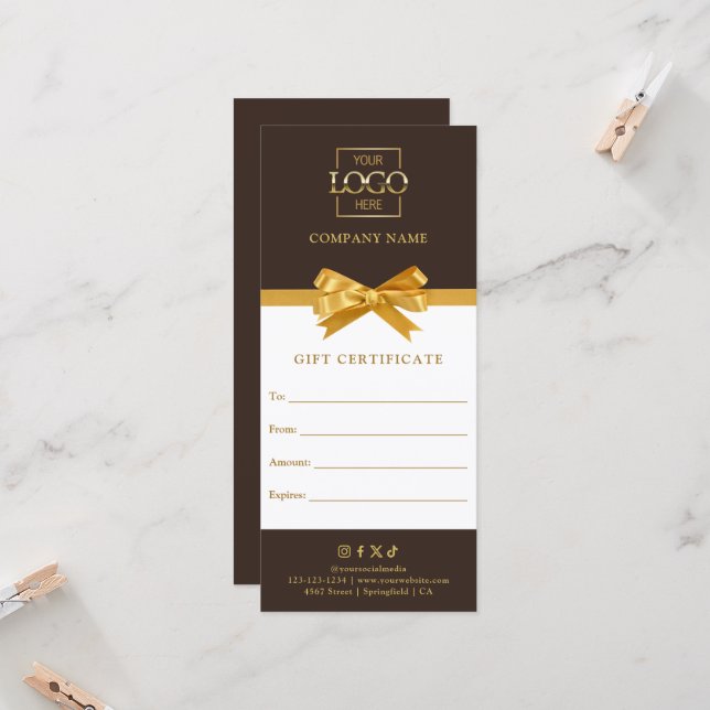 Chic Modern Business Gift Certificate with Logo (Front/Back In Situ)