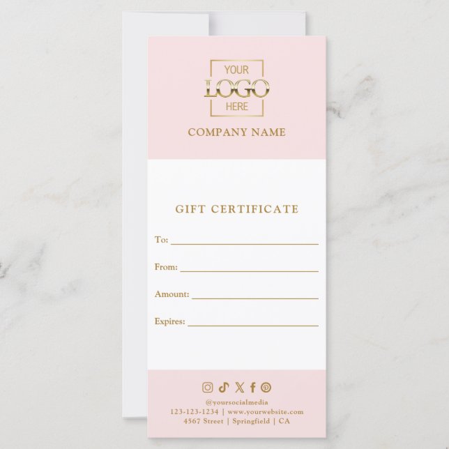 Chic Modern Business Gift Certificate with Logo (Front)