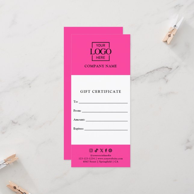 Chic Modern Business Gift Certificate with Logo (Front/Back In Situ)