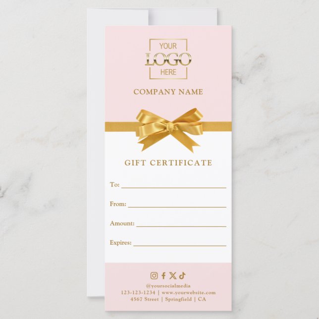 Chic Modern Business Gift Certificate with Logo (Front)
