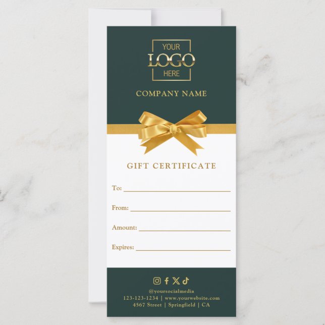 Chic Modern Business Gift Certificate with Logo (Front)