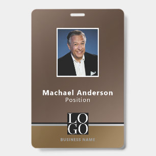 Chic Modern Business Photo Logo Qrcode Brown Badge ID Badge