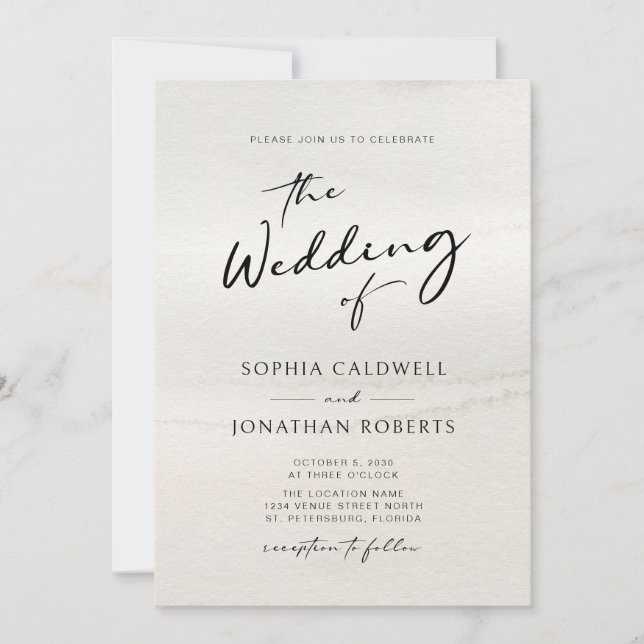 Chic Modern Calligraphy Earth Tones Wedding Invitation (Front)