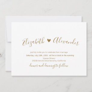 Chic Modern Calligraphy Gold Script Heart Wedding Invitation