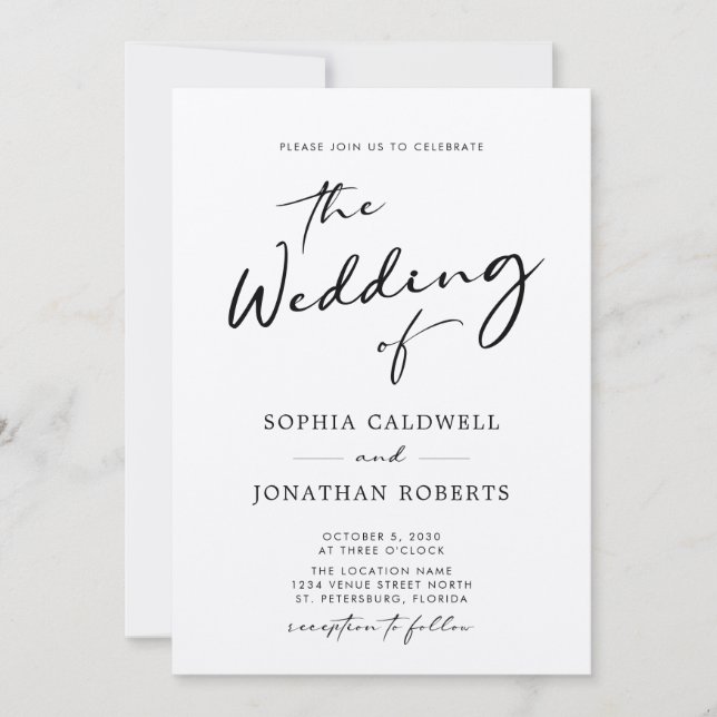 Chic Modern Calligraphy Kraft Paper Wedding Invitation (Front)
