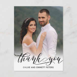 Chic Modern Calligraphy Photo Wedding Thank You Postcard