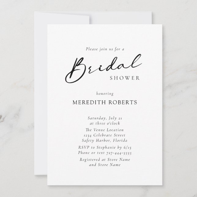 Chic Modern Calligraphy Simple Bridal Shower Invitation (Front)