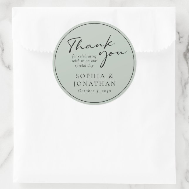 Chic Modern Calligraphy Wedding Favour Thank You Classic Round Sticker (Bag)