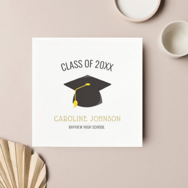 Chic Modern Cap & Tassel Black Gold Graduate Napkin (Creator Uploaded)