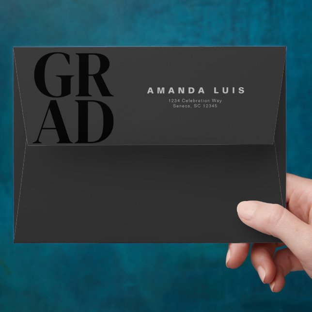 Chic Modern Charcoal Graduation  Envelope (Hand)