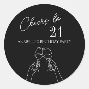 Chic modern cheers to 21st birthday party  classic round sticker