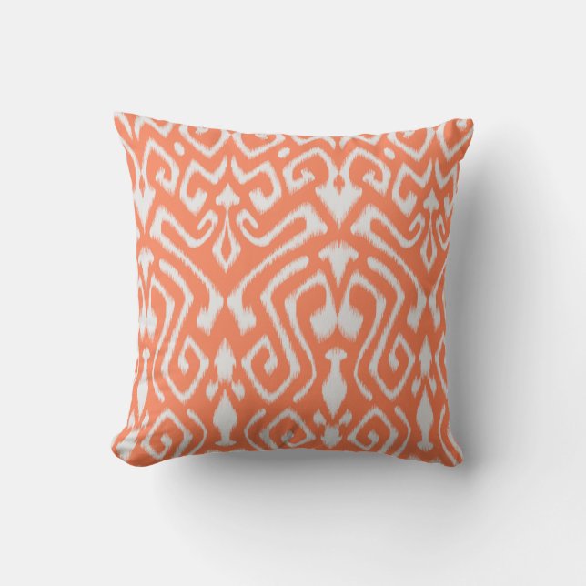 Chic modern colourful orange ikat tribal pattern cushion (Front)