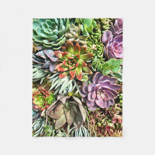 Chic Modern Colourful Succulent photo pattern Fleece Blanket (Front)