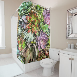 Chic Modern Colourful Succulent photo pattern Shower Curtain