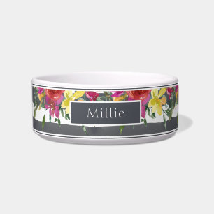 Chic Modern Colourful Watercolor Floral Name Bowl