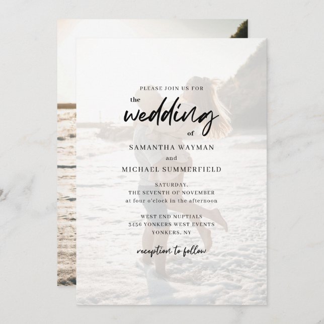 Chic Modern Couples Photo Script Wedding Invitation (Front/Back)