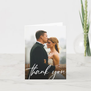 Chic Modern Custom 2 Wedding Photos  Thank You Card