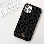 Chic Modern Dark Grey Black Leopard Print Monogram iPhone 15 Case<br><div class="desc">This modern yet elegant phone case features a dark grey background with black leopard print and your name in an elegant serif font. It's the perfect case for anyone who wants a chic design that stands out. Add your initial(s) to customise this design. It also makes a wonderful birthday or...</div>