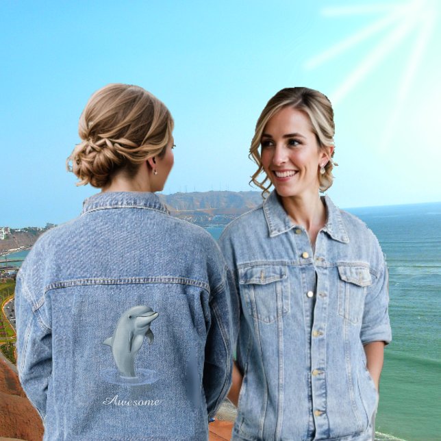 Chic Modern Dolphin & Script Denim Jacket (Creator Uploaded)