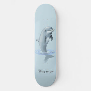Chic Modern Dolphin & Script on Light Blue Skateboard