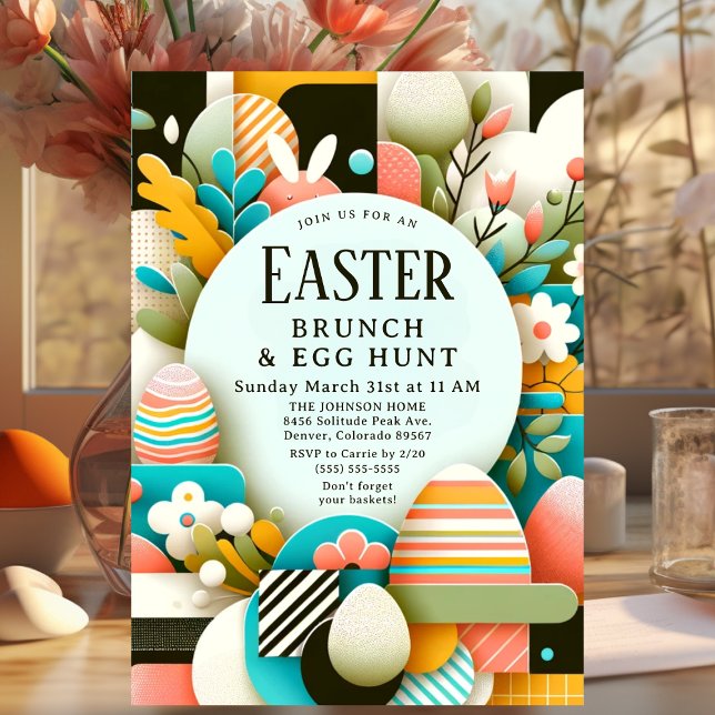 Chic Modern Easter Brunch & Egg Hunt Invitation (Creator Uploaded)