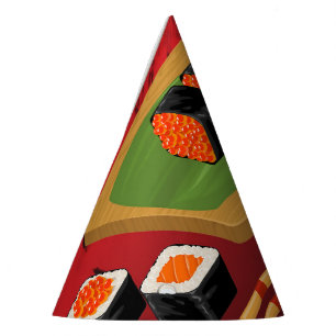 Chic Modern Elegant Black Red Sushi Birthday Party Hat