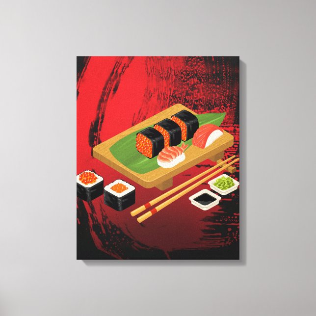 Chic Modern Elegant Black & Red Sushi Canvas Print (Front)