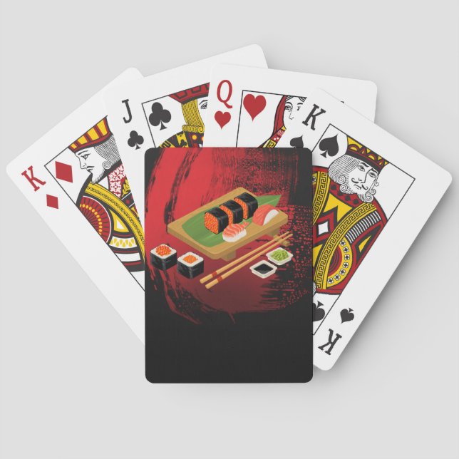 Chic Modern Elegant Black & Red Sushi Playing Cards (Back)