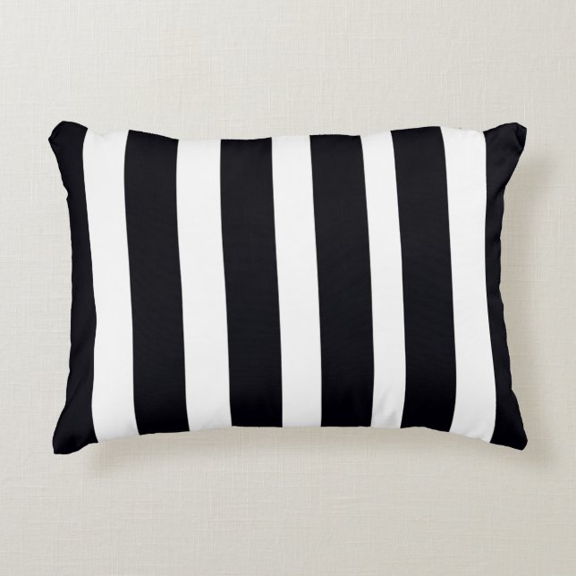 Chic Modern Elegant Classic Black & White Stripes Decorative Cushion (Front)