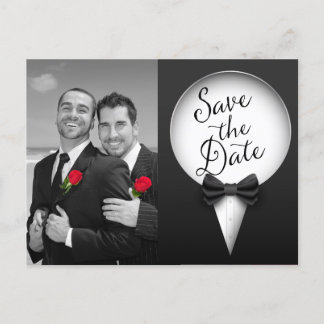 Chic Modern Elegant Gay Tuxedo Photo Save the Date Announcement Postcard