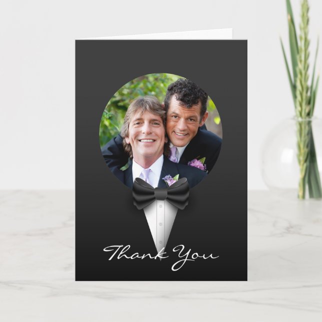 Chic Modern Elegant Gay Tuxedo Photo Thank You (Front)