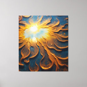 Chic Modern Elegant Golden Sun Teal Background Canvas Print