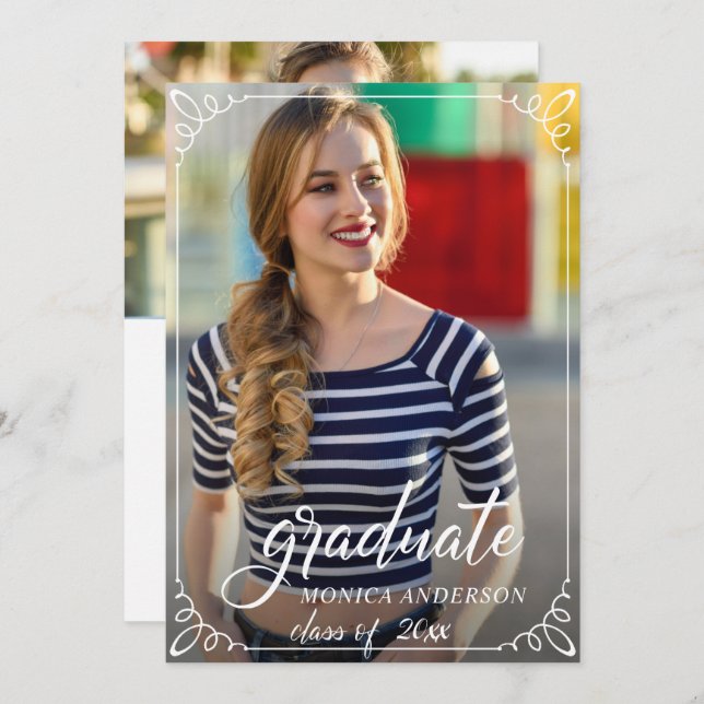 Chic Modern Elegant Script PHOTO Graduation Party Invitation (Front/Back)