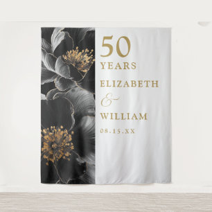 Chic Modern Floral 50th Anniversary Photo Backdrop Tapestry