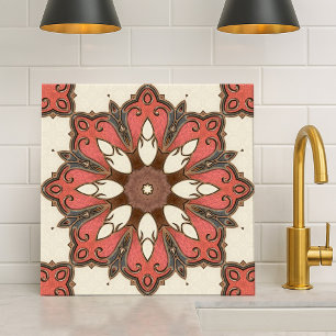 Chic Modern Floral Geometric Design Tile